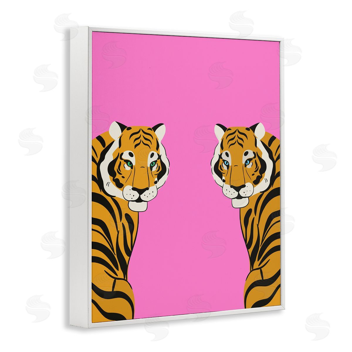 Bold Mirrored Tigers on Pink White Frame Print Wall Art, Home Decor by House of Lulu