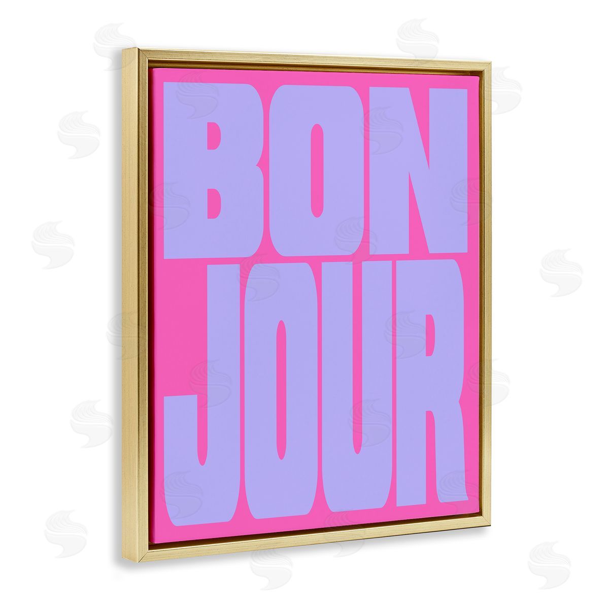 Bonjour Pink & Blue Gold Floating Frame Canvas Wall Art, Home Decor by House of Lulu