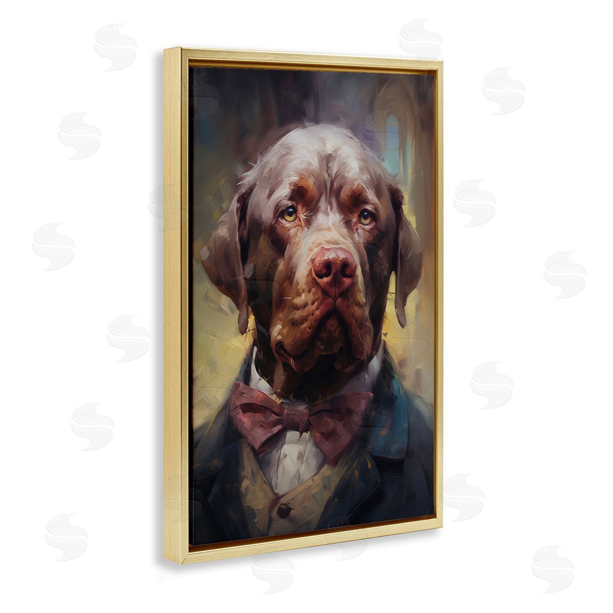 Dog in Timeless Suit Fashion Gold Floating Frame Canvas Wall Art, Home Decor by Wumples
