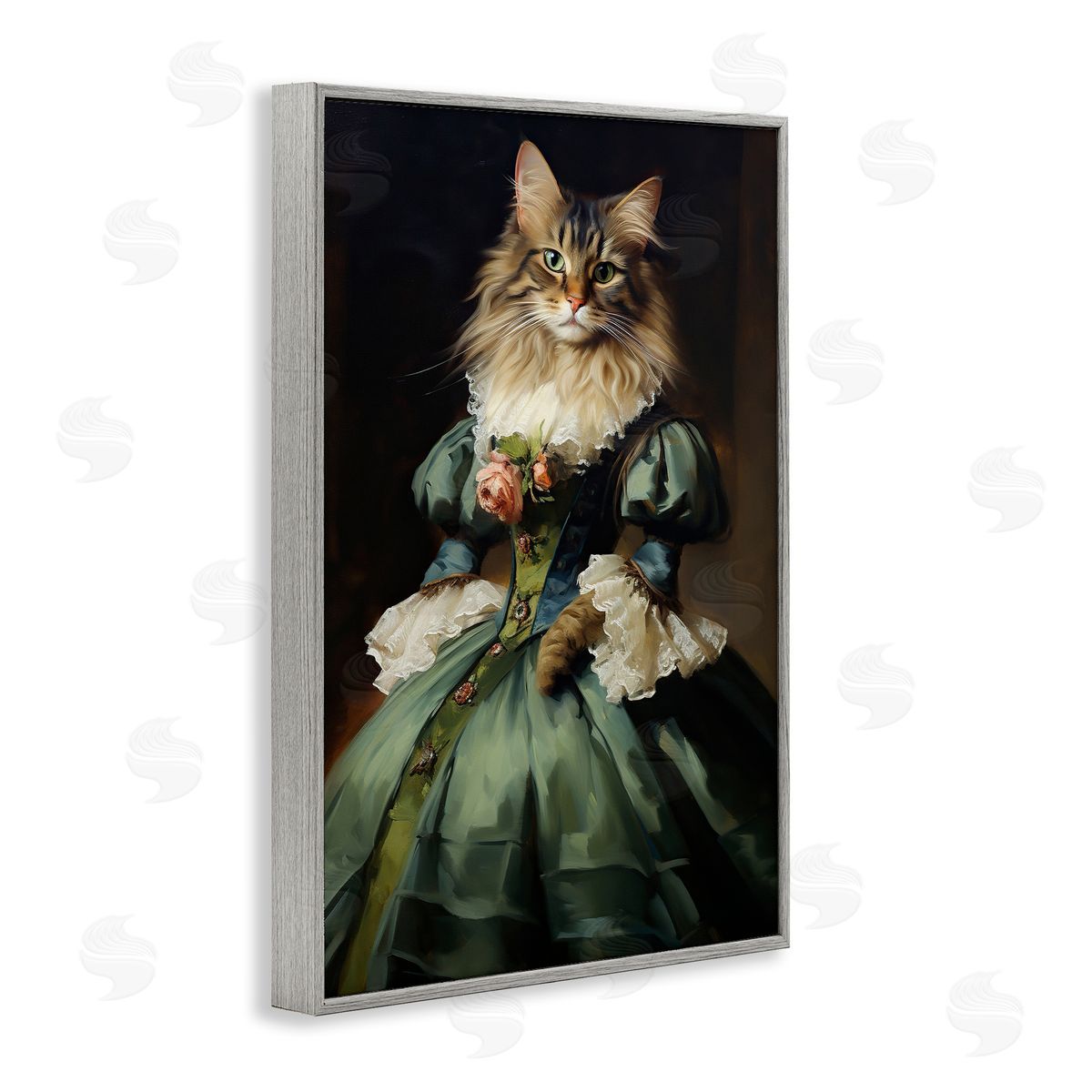Cat in Elegant Dress Grey Frame Print Wall Art, Home Decor by Wumples