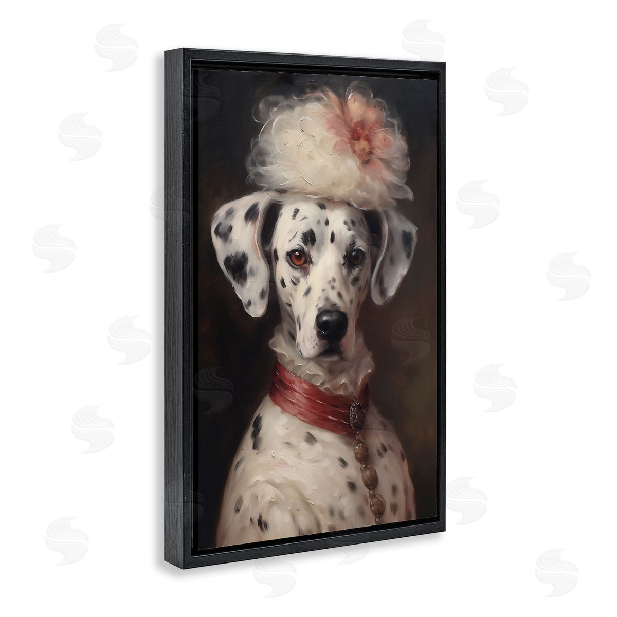 Dalmatian with Fancy Hat Portrait Black Floating Frame Canvas Wall Art, Home Decor by Wumples