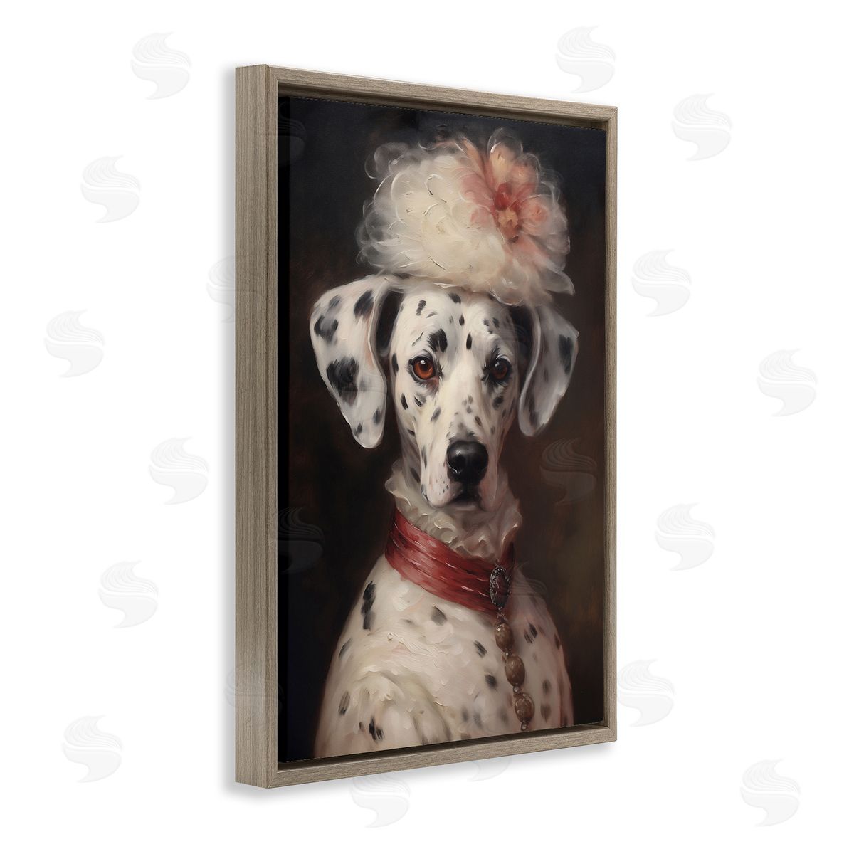 Dalmatian with Fancy Hat Portrait Brown Floating Frame Canvas Wall Art, Home Decor by Wumples