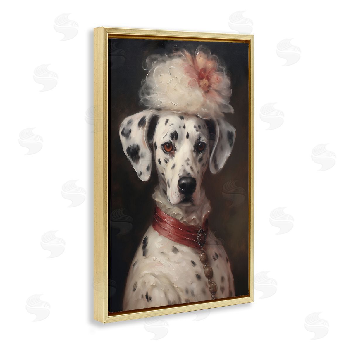 Dalmatian with Fancy Hat Portrait Gold Floating Frame Canvas Wall Art, Home Decor by Wumples