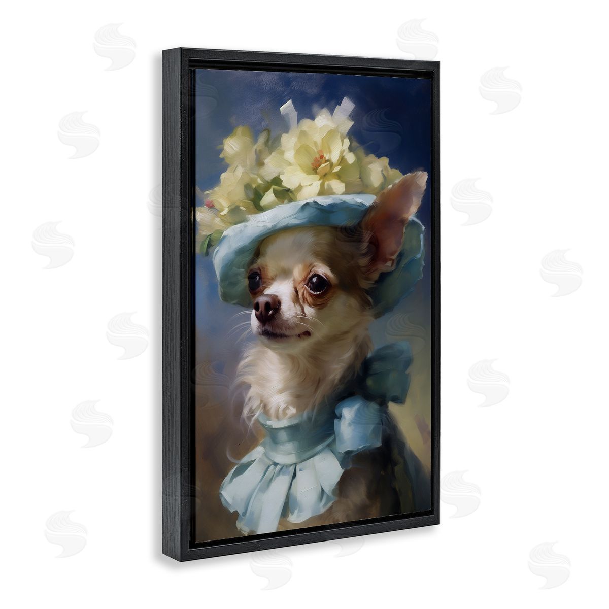 Dog with Fashionable Hat Black Floating Frame Canvas Wall Art, Home Decor by Wumples