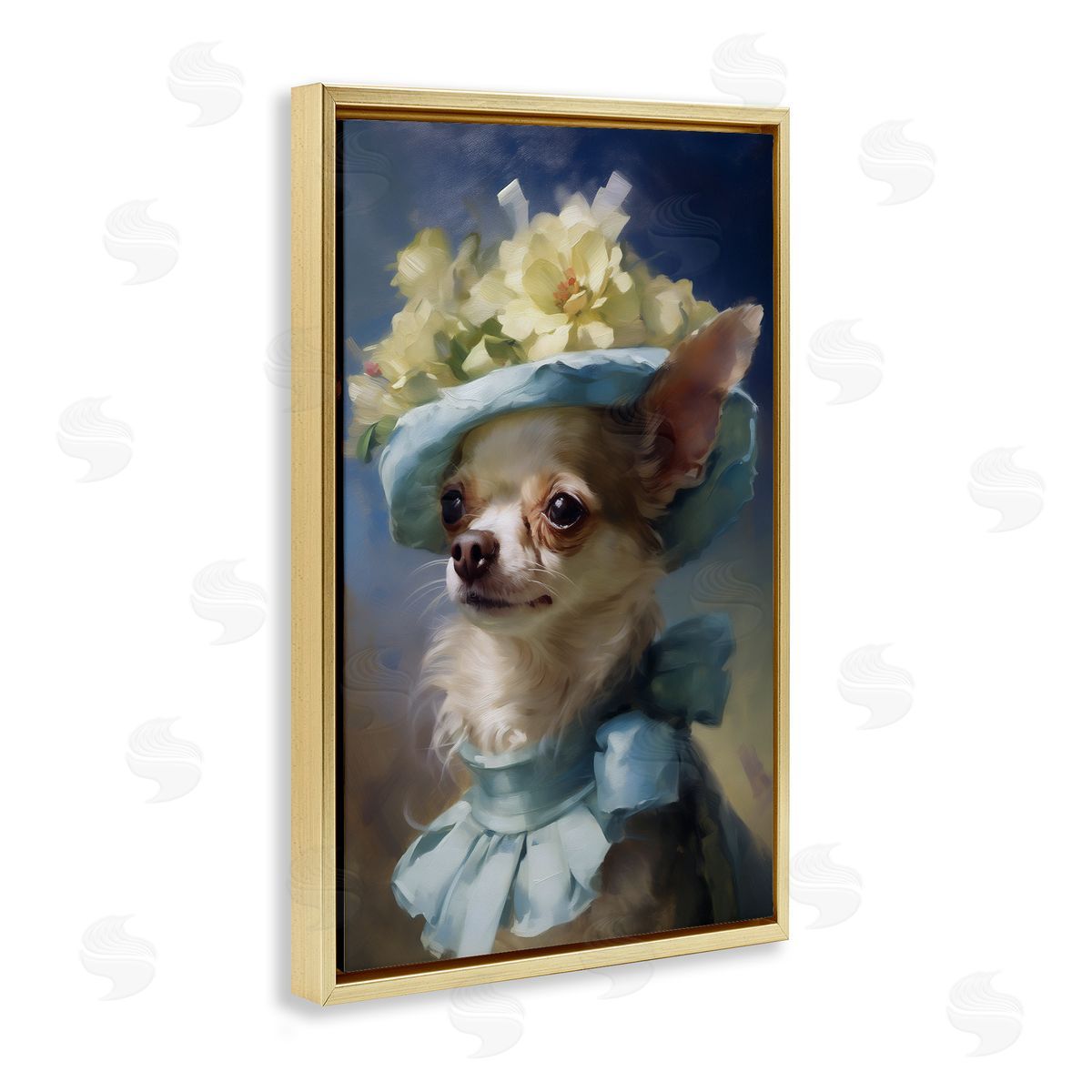 Dog with Fashionable Hat Gold Floating Frame Canvas Wall Art, Home Decor by Wumples