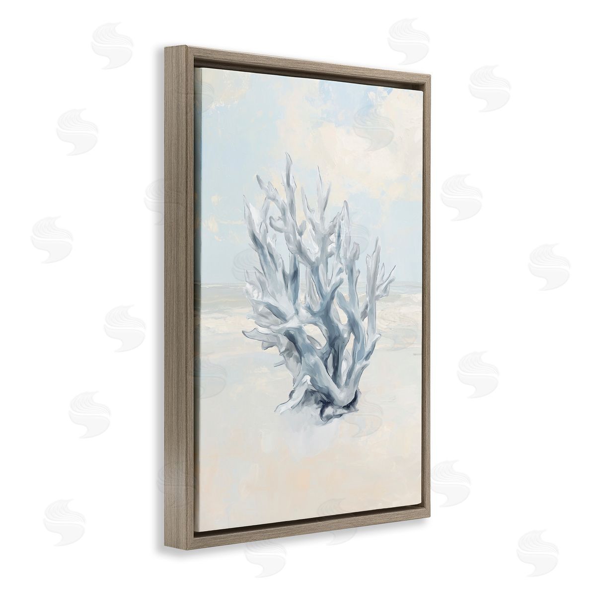 Soft Minimal Coral Branch Brown Floating Frame Canvas Wall Art, Home Decor by Ramona Murdock