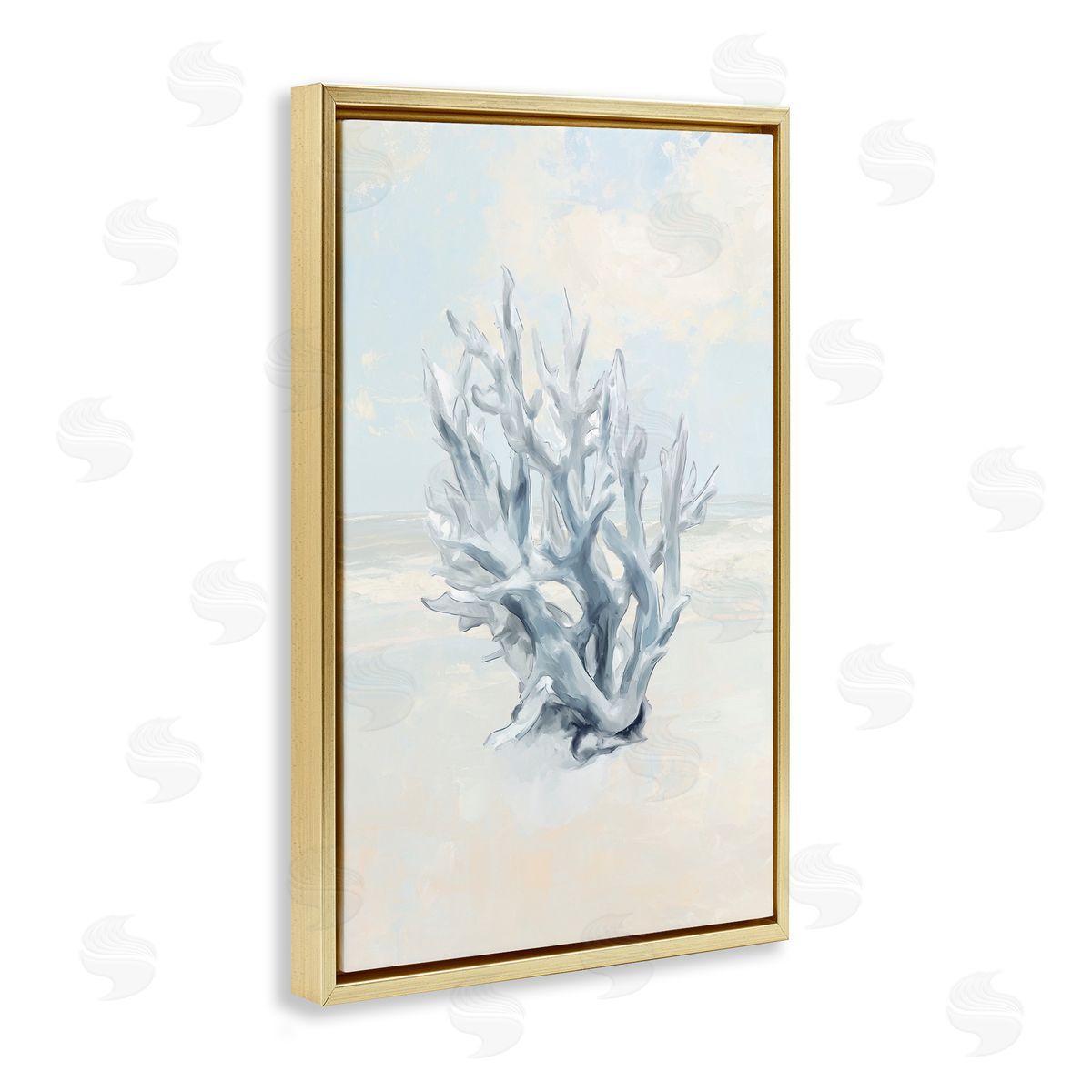 Soft Minimal Coral Branch Gold Floating Frame Canvas Wall Art, Home Decor by Ramona Murdock