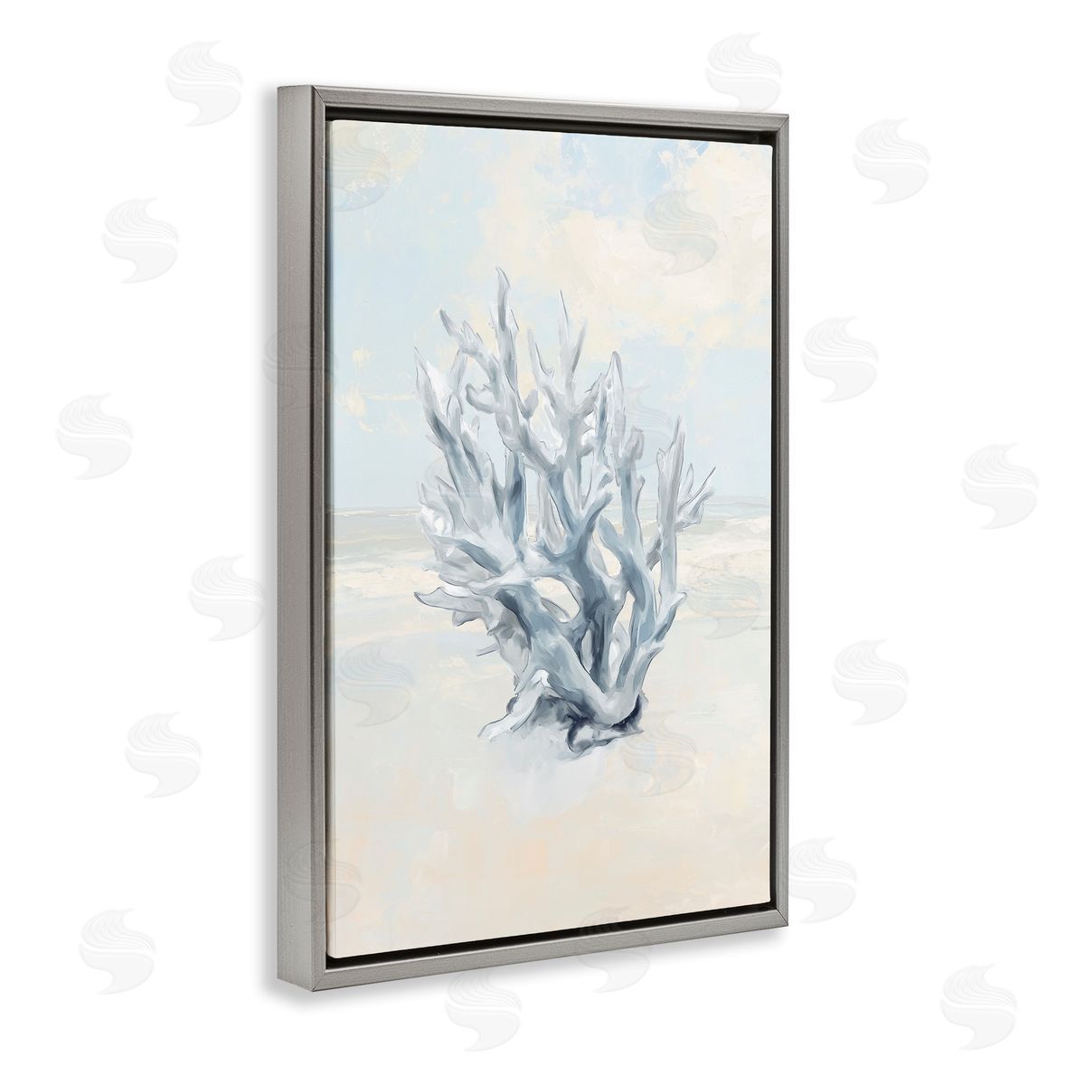 Soft Minimal Coral Branch Grey Floating Frame Canvas Wall Art, Home Decor by Ramona Murdock