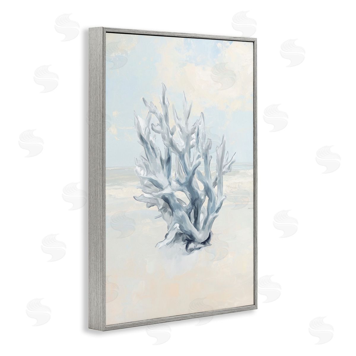 Soft Minimal Coral Branch Grey Frame Print Wall Art, Home Decor by Ramona Murdock