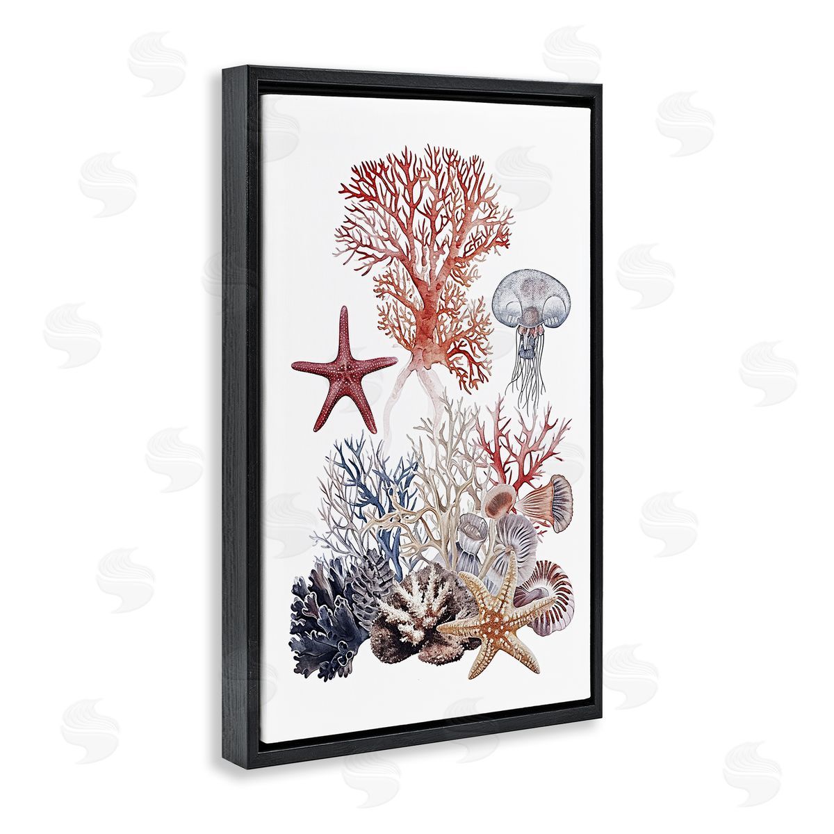 Aquatic Animals & Coral Black Floating Frame Canvas Wall Art, Home Decor by Ramona Murdock