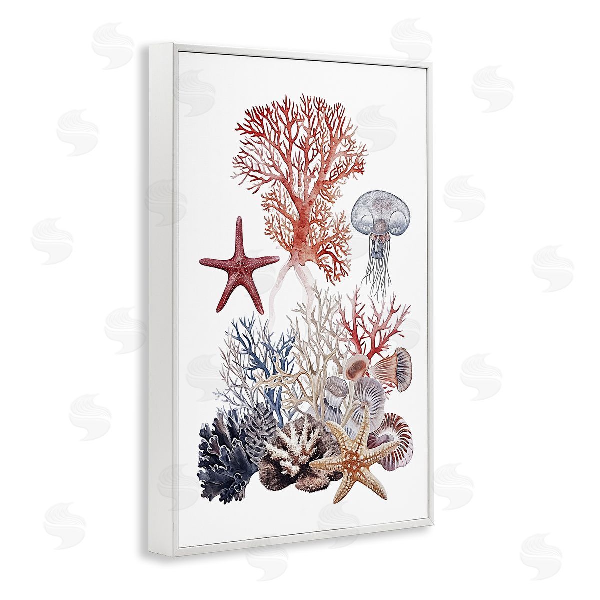 Aquatic Animals & Coral White Frame Print Wall Art, Home Decor by Ramona Murdock