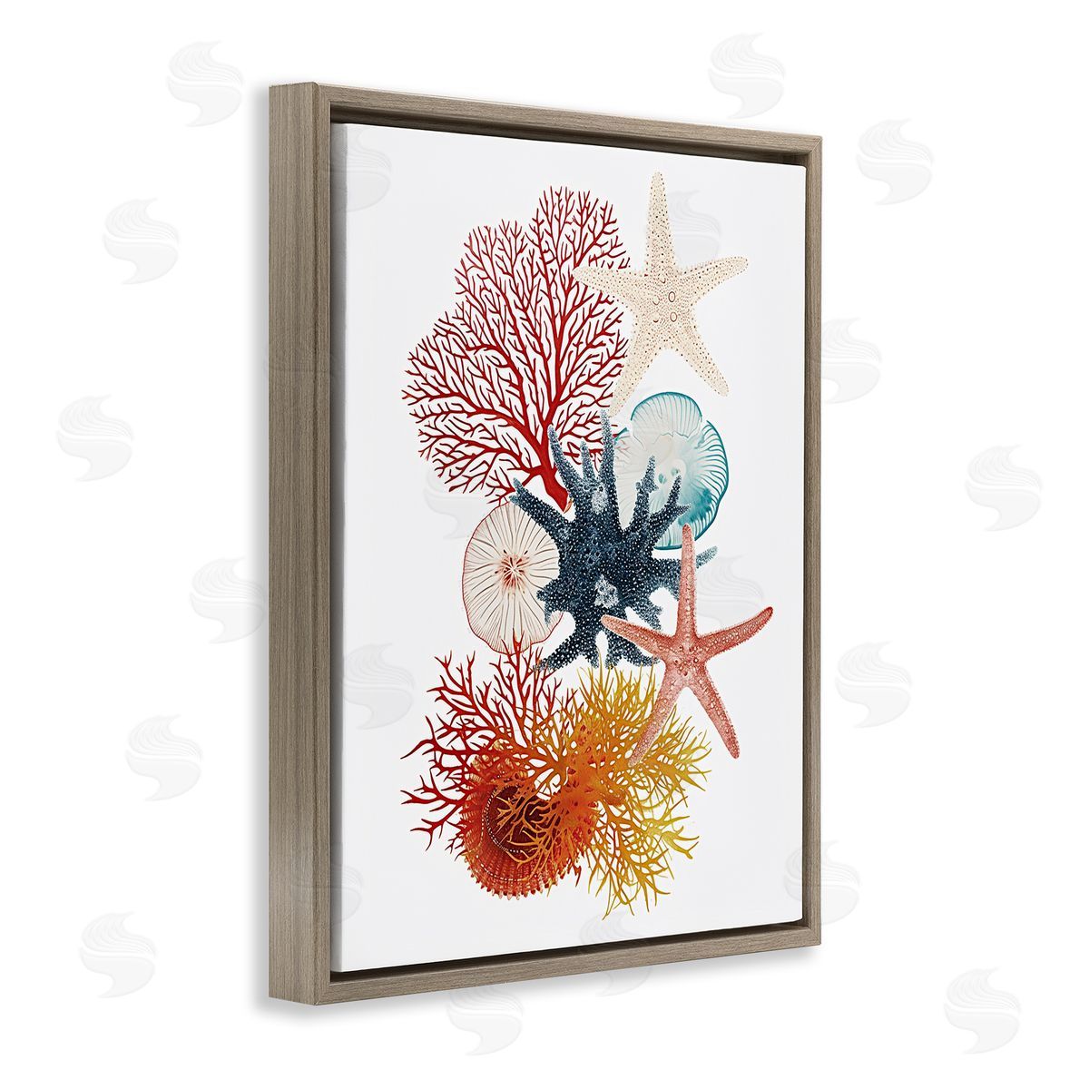 Coral & Undersea Creatures Brown Floating Frame Canvas Wall Art, Home Decor by Ramona Murdock