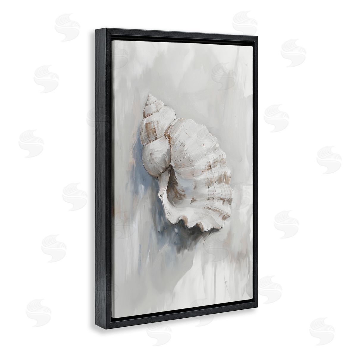 Neutral Curved Seashell Black Floating Frame Canvas Wall Art, Home Decor by Ramona Murdock