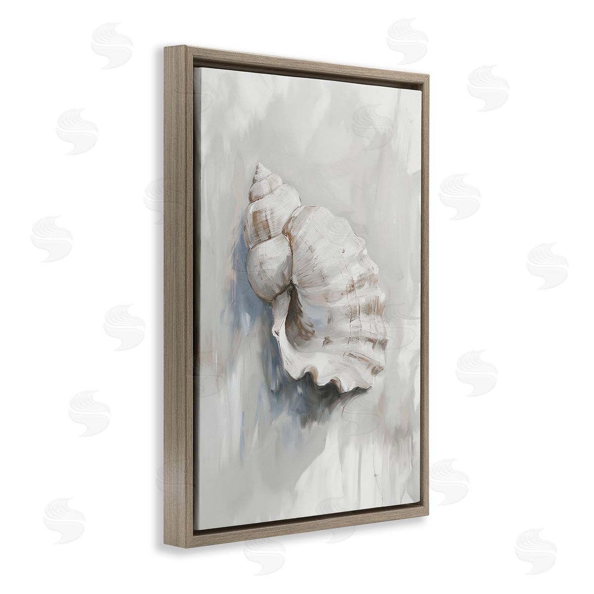 Neutral Curved Seashell Brown Floating Frame Canvas Wall Art, Home Decor by Ramona Murdock