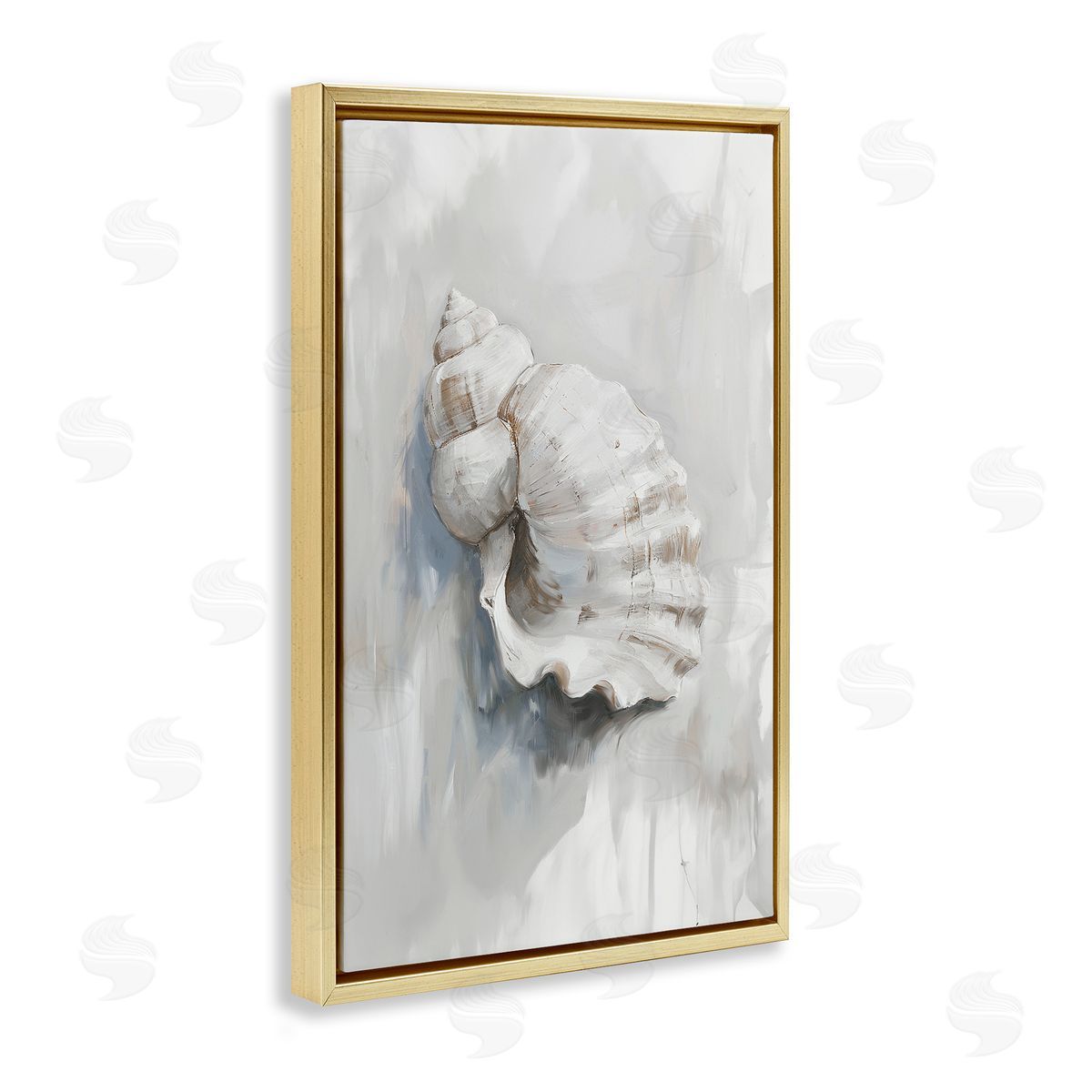 Neutral Curved Seashell Gold Floating Frame Canvas Wall Art, Home Decor by Ramona Murdock