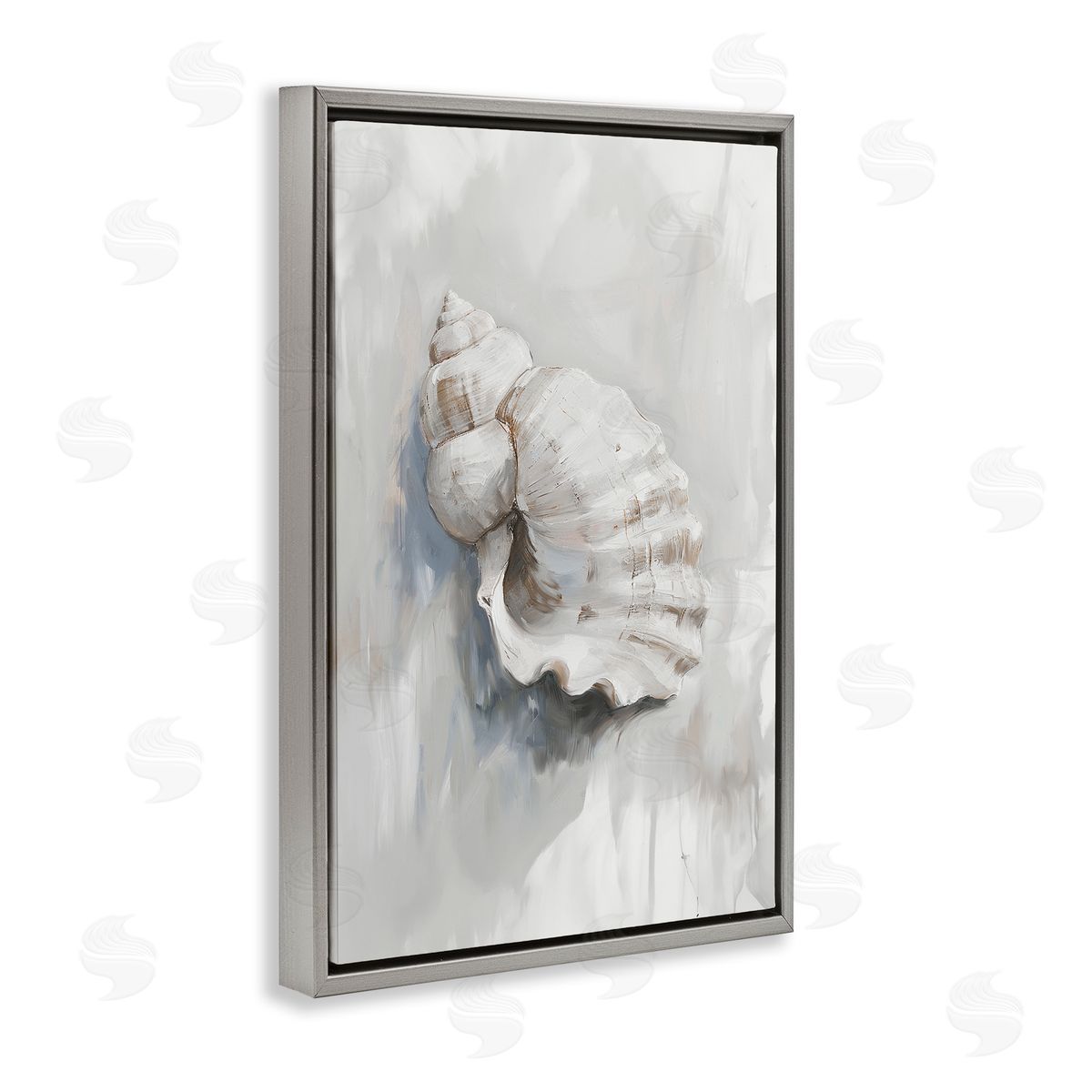 Neutral Curved Seashell Grey Floating Frame Canvas Wall Art, Home Decor by Ramona Murdock