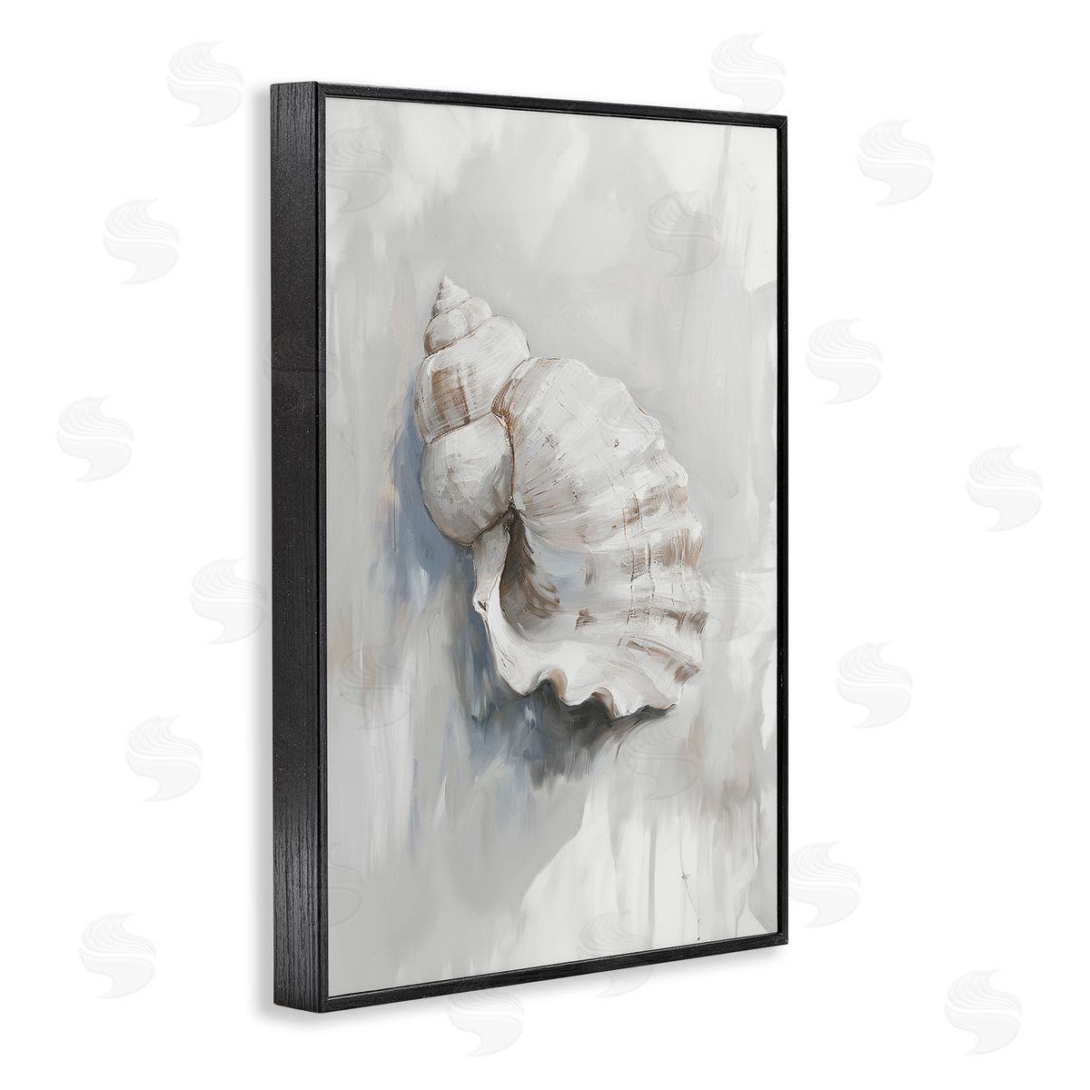 Neutral Curved Seashell Black Frame Print Wall Art, Home Decor by Ramona Murdock