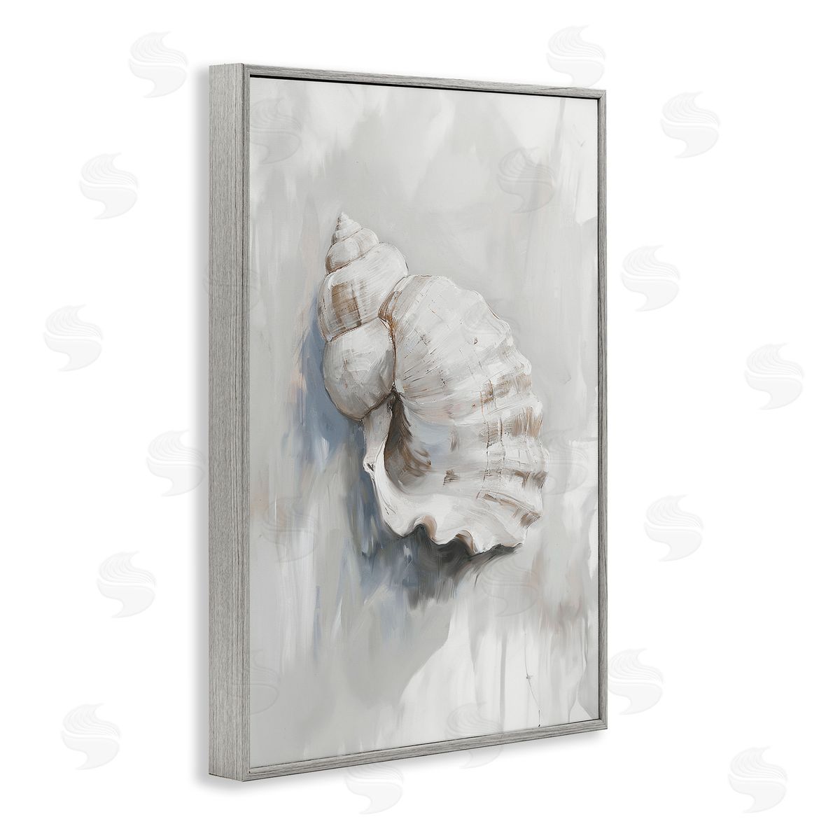 Neutral Curved Seashell Grey Frame Print Wall Art, Home Decor by Ramona Murdock
