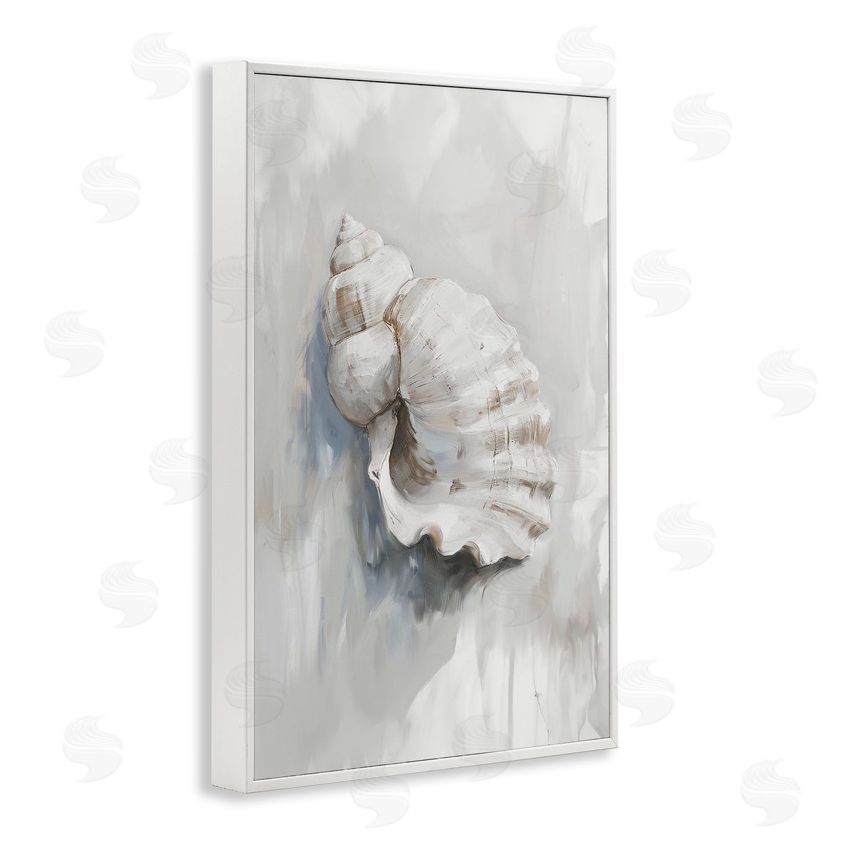 Neutral Curved Seashell White Frame Print Wall Art, Home Decor by Ramona Murdock