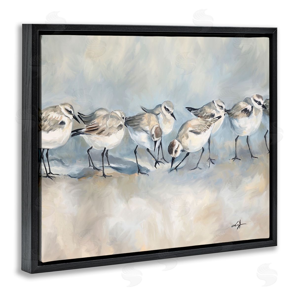 Sandpiper Birds Mirage Black Floating Frame Canvas Wall Art, Home Decor by Ramona Murdock