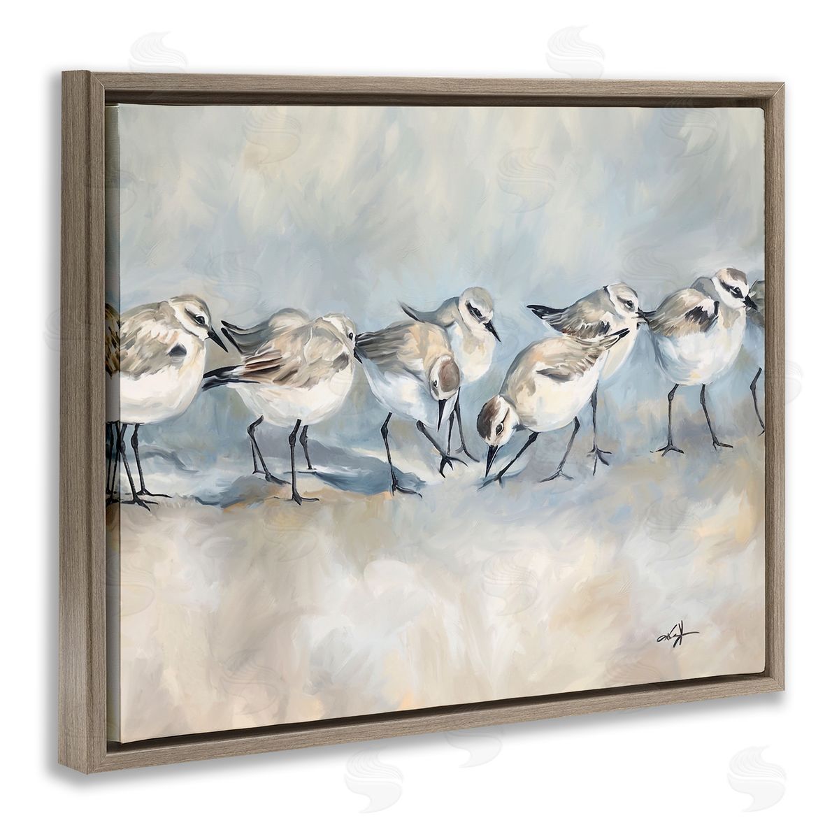 Sandpiper Birds Mirage Brown Floating Frame Canvas Wall Art, Home Decor by Ramona Murdock