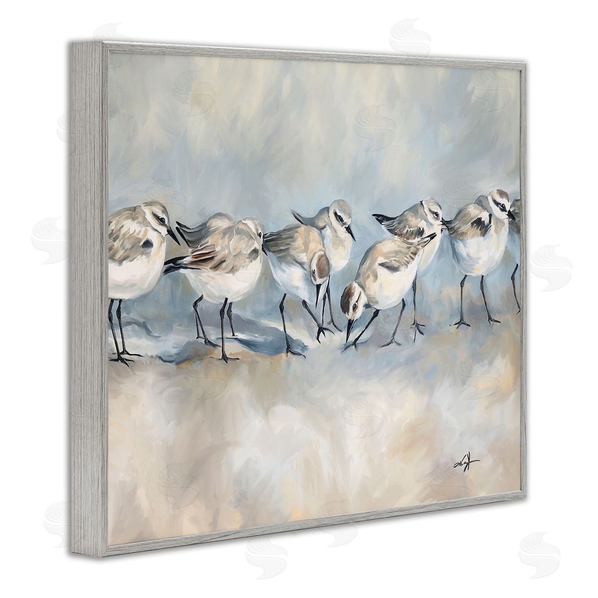 Sandpiper Birds Mirage Grey Frame Print Wall Art, Home Decor by Ramona Murdock
