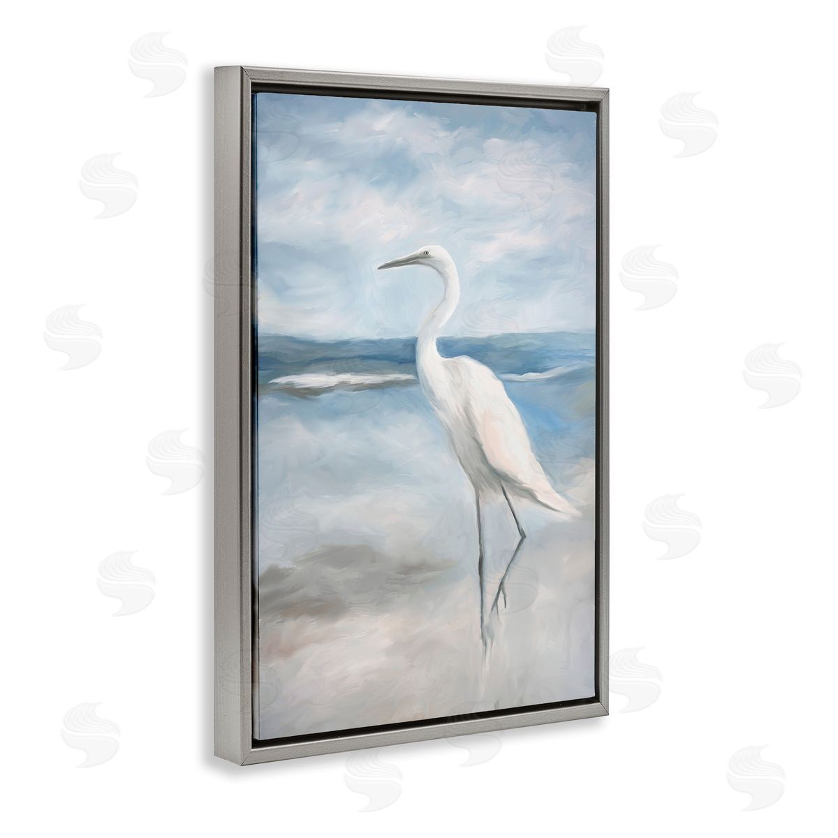Elegant Kingdom of Herons Grey Floating Frame Canvas Wall Art, Home Decor by Ramona Murdock