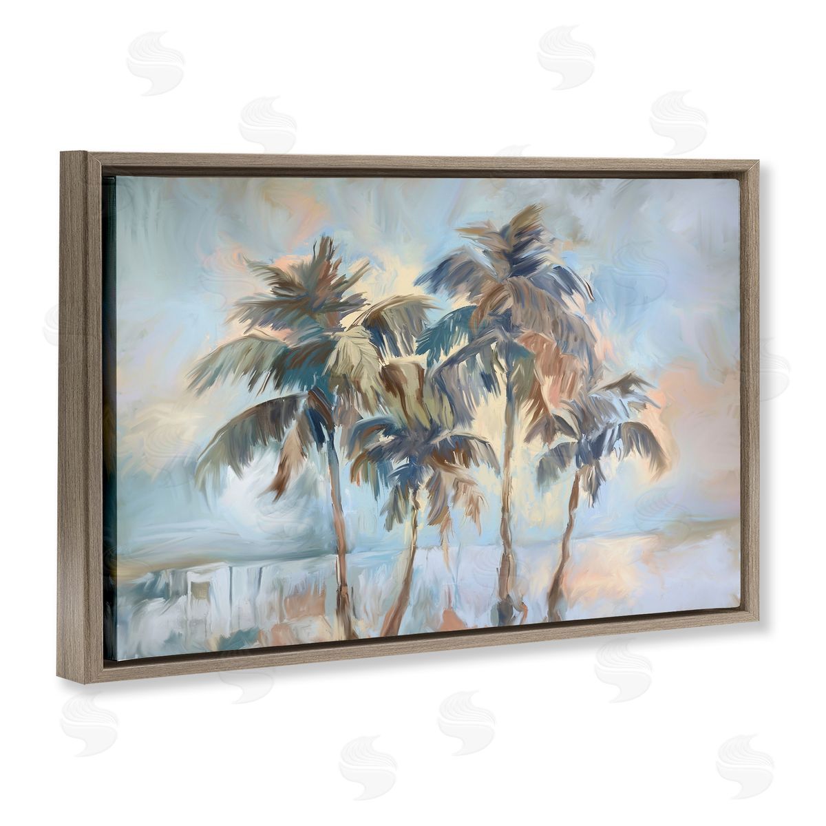 Cool Palm Trees Sunrise Brown Floating Frame Canvas Wall Art, Home Decor by Ramona Murdock