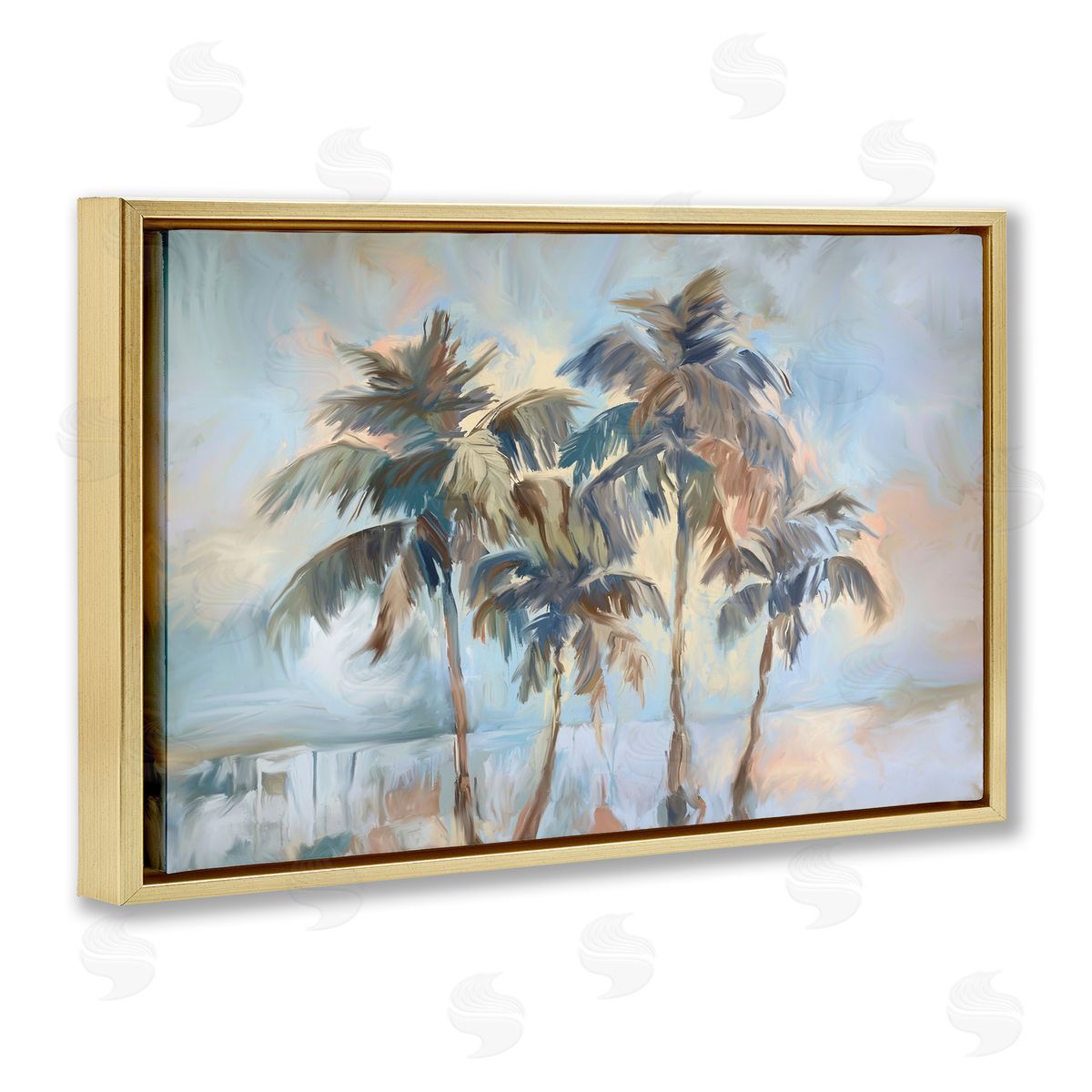 Cool Palm Trees Sunrise Gold Floating Frame Canvas Wall Art, Home Decor by Ramona Murdock