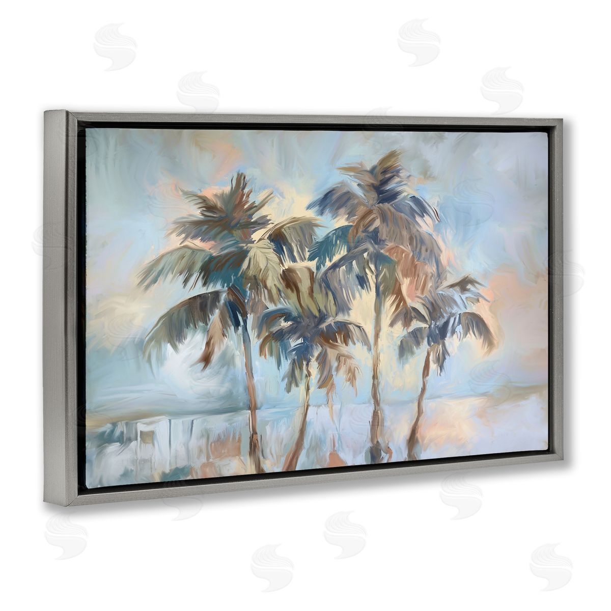 Cool Palm Trees Sunrise Grey Floating Frame Canvas Wall Art, Home Decor by Ramona Murdock