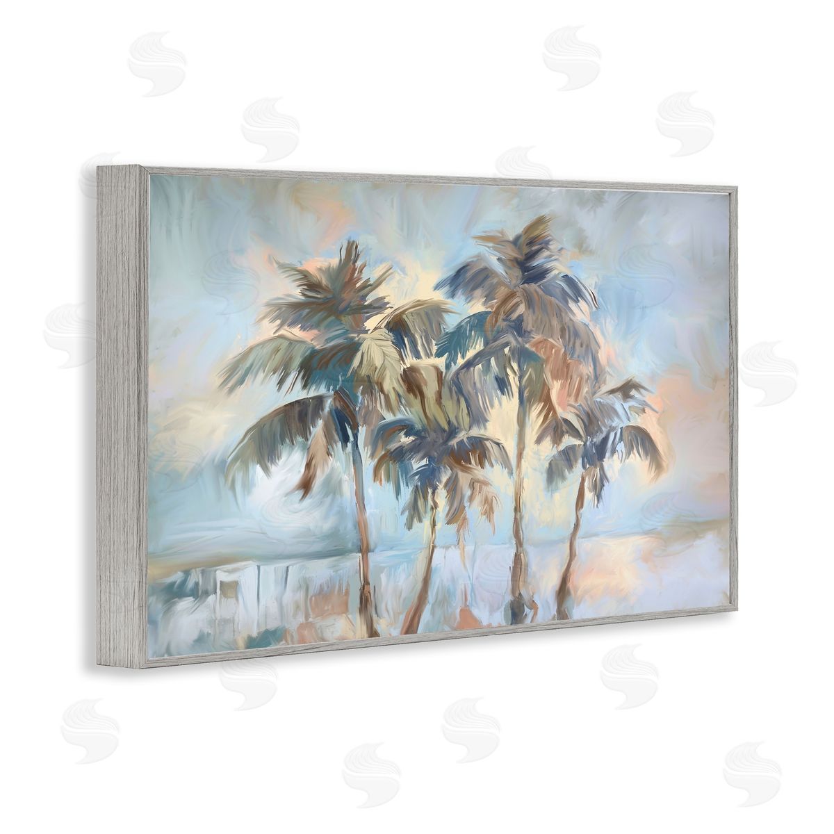 Cool Palm Trees Sunrise Grey Frame Print Wall Art, Home Decor by Ramona Murdock