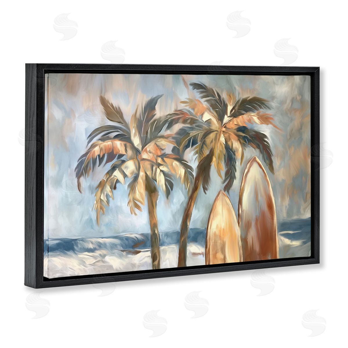 Warm Tropical Surfboards Black Floating Frame Canvas Wall Art, Home Decor by Ramona Murdock