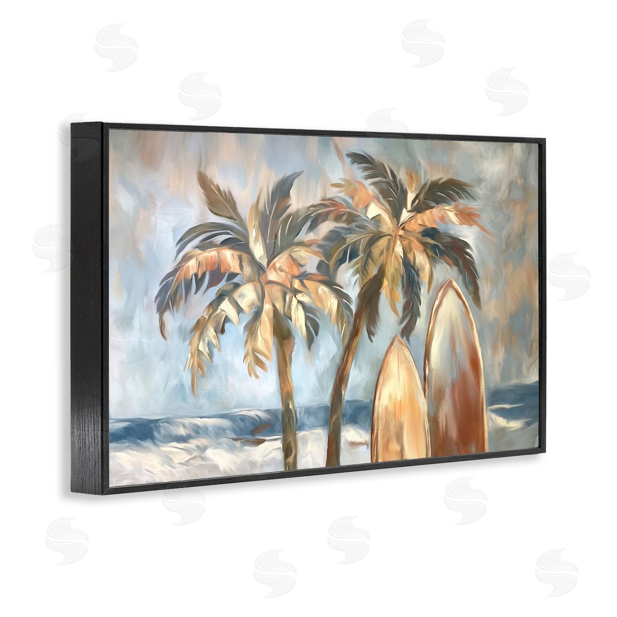 Warm Tropical Surfboards Black Frame Print Wall Art, Home Decor by Ramona Murdock