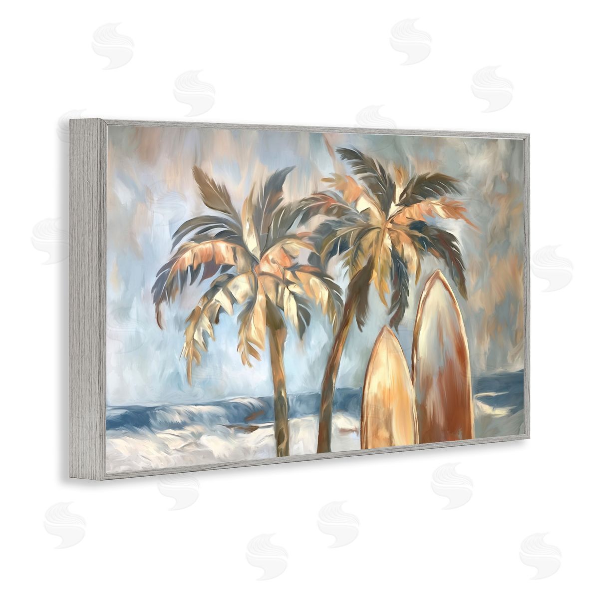 Warm Tropical Surfboards Grey Frame Print Wall Art, Home Decor by Ramona Murdock