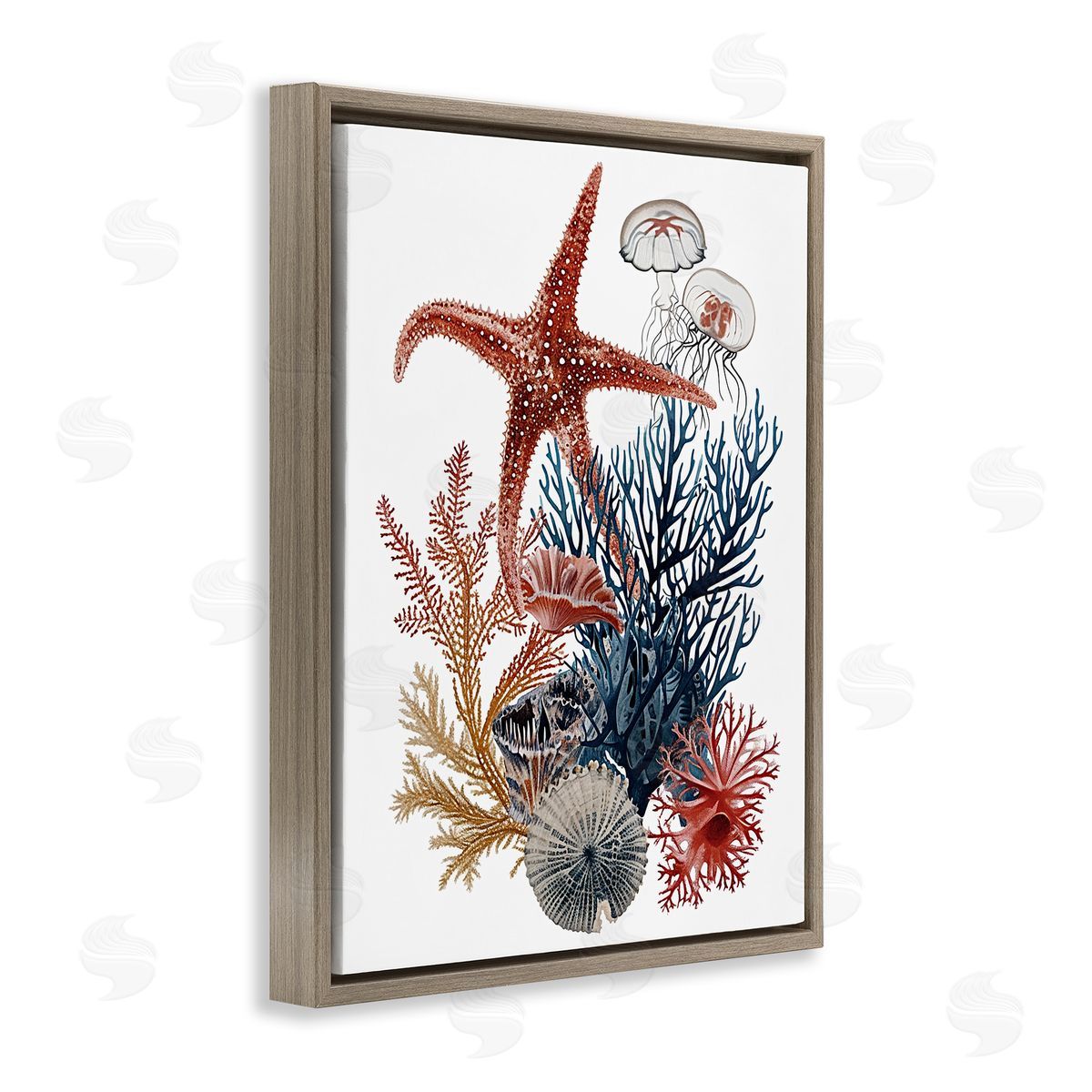 Natural Aquatic Sea Creatures Brown Floating Frame Canvas Wall Art, Home Decor by Ramona Murdock