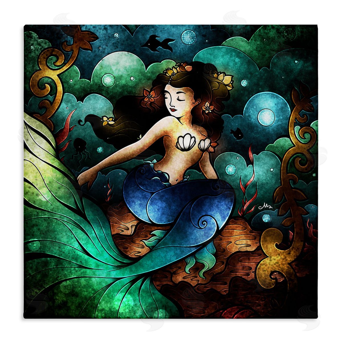 Vivid Deco Mermaid Canvas Wall Art, Home Decor by Mandie Manzano
