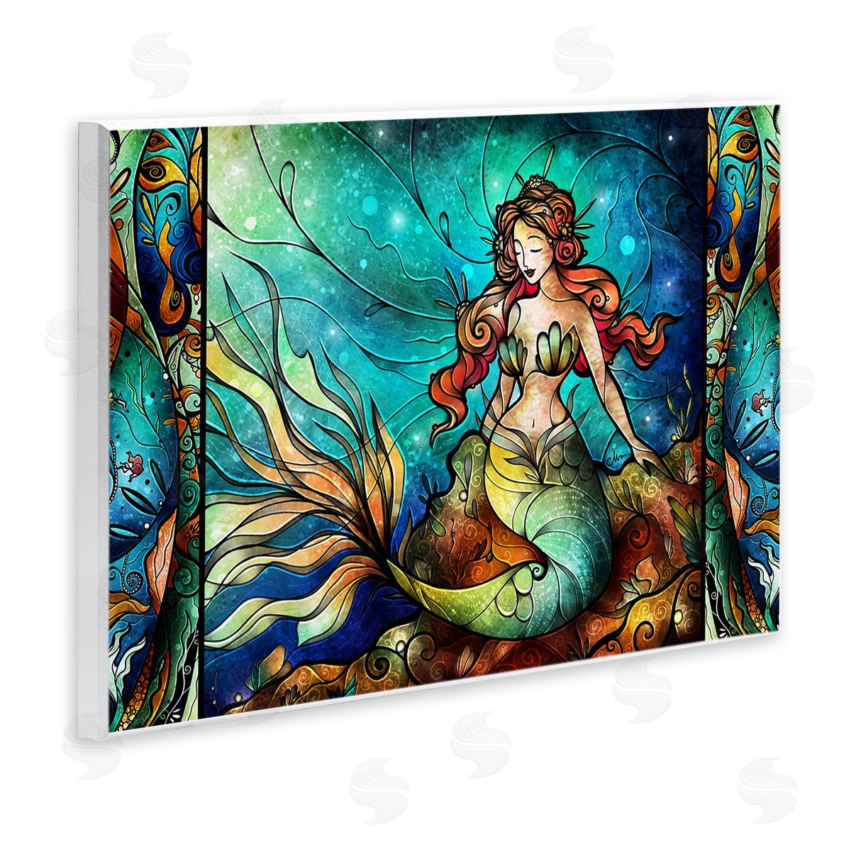Elegant Seated Mermaid Wood Plaque Wall Art, Home Decor by Mandie Manzano