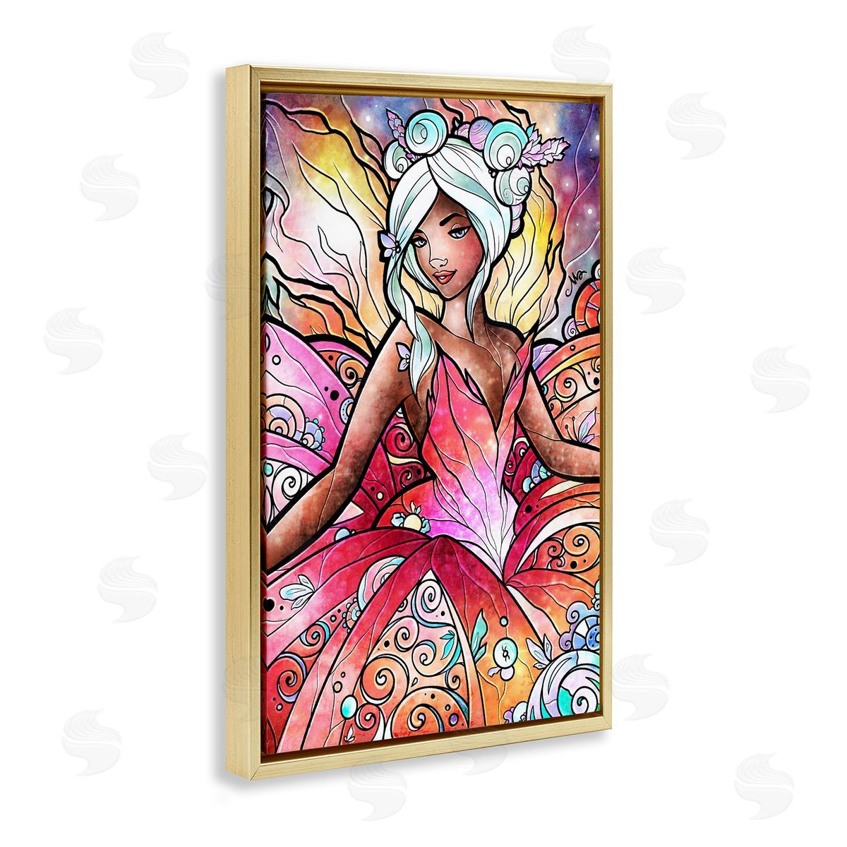 Pastel Nouveau Fairy Gold Floating Frame Canvas Wall Art, Home Decor by Mandie Manzano