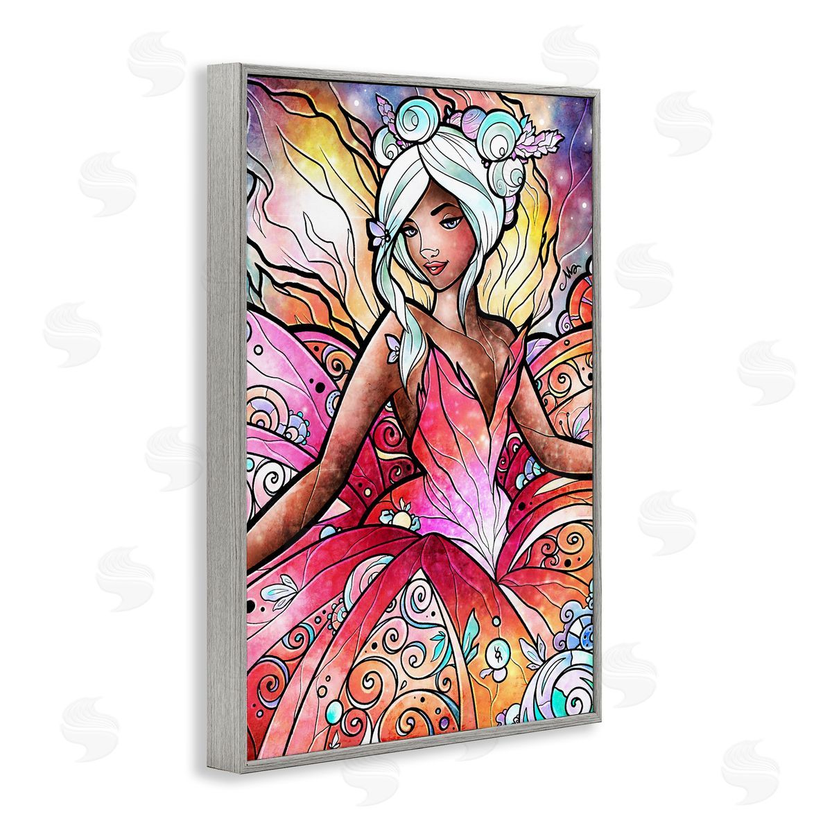 Pastel Nouveau Fairy Grey Frame Print Wall Art, Home Decor by Mandie Manzano
