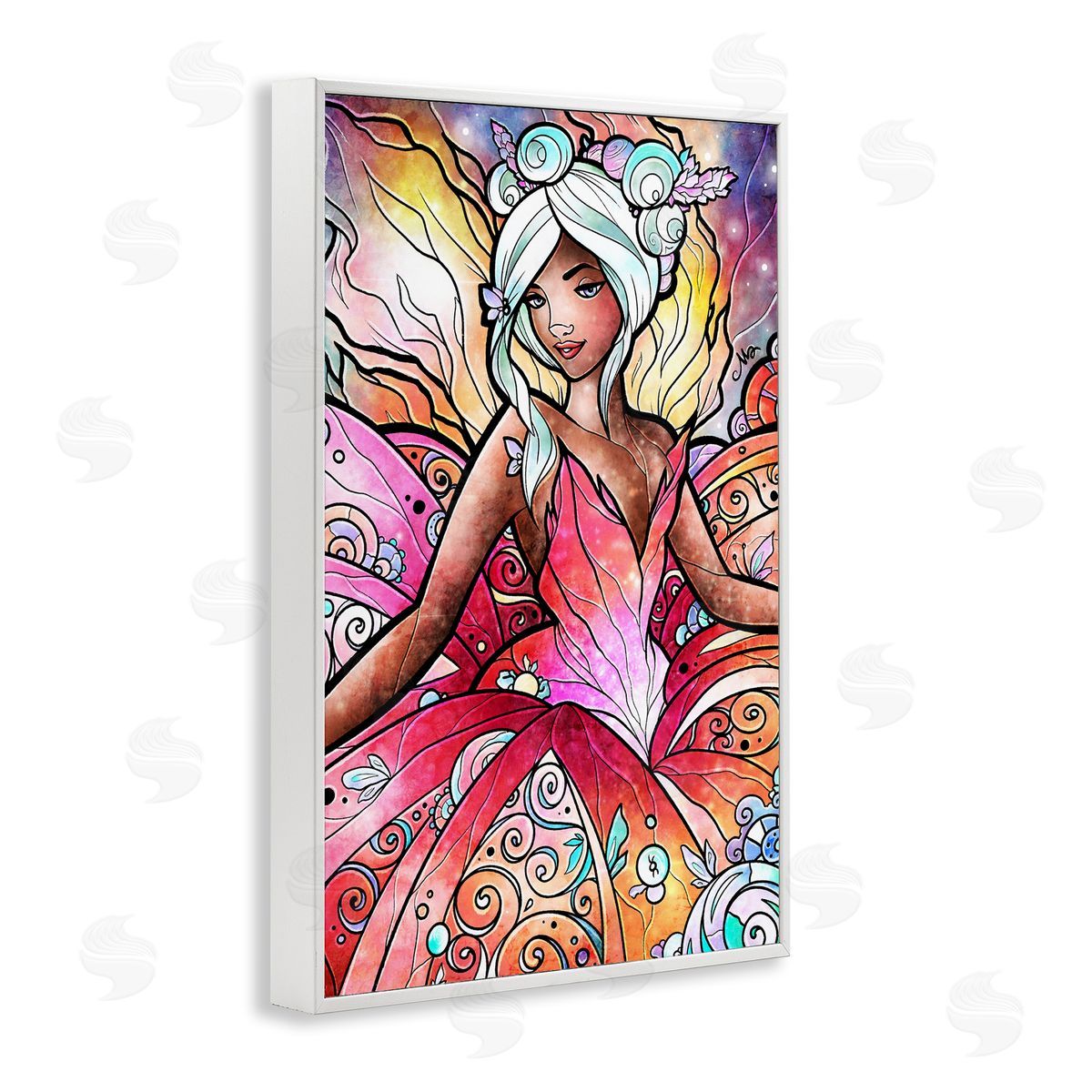 Pastel Nouveau Fairy White Frame Print Wall Art, Home Decor by Mandie Manzano