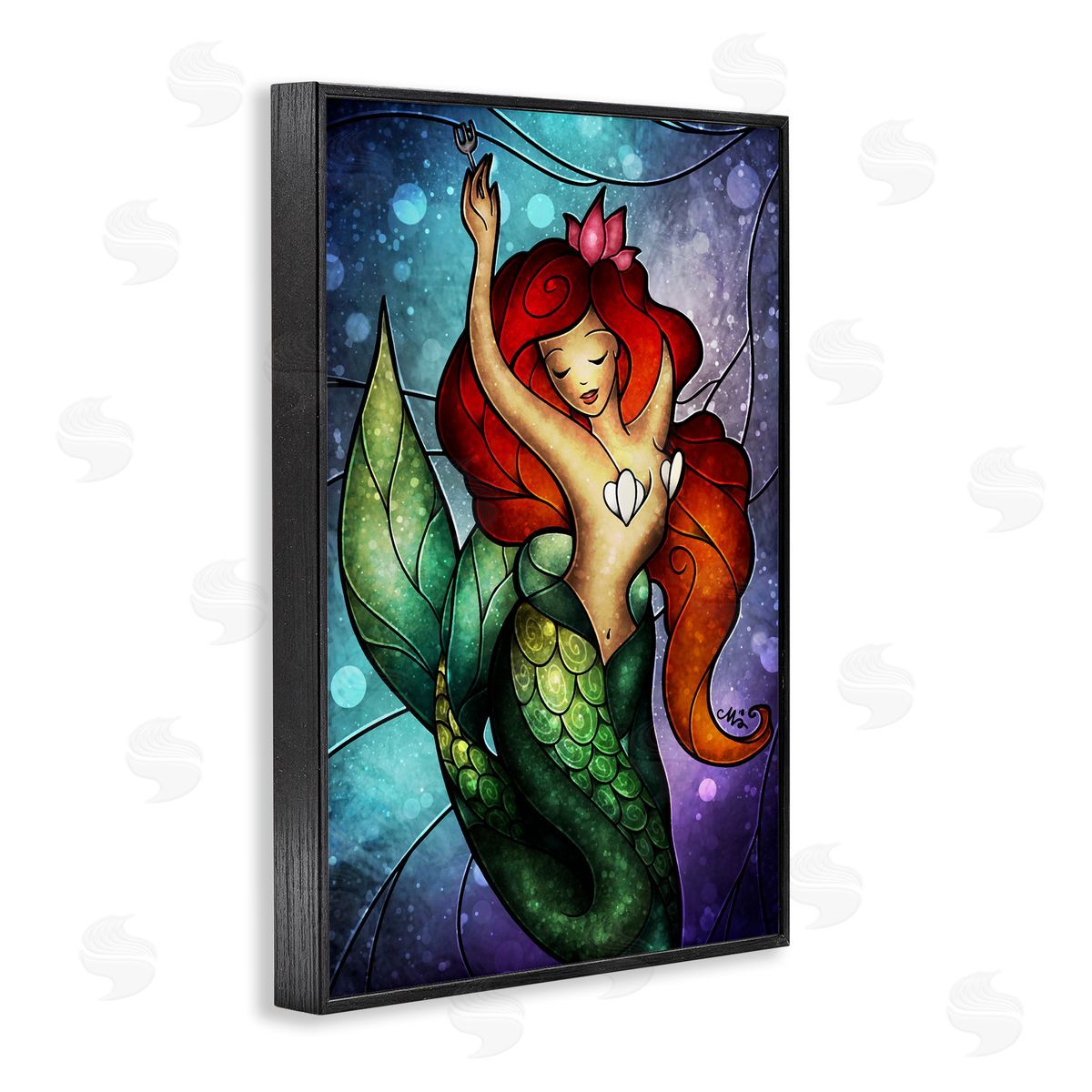 Undersea Dreaming Mermaid Black Frame Print Wall Art, Home Decor by Mandie Manzano