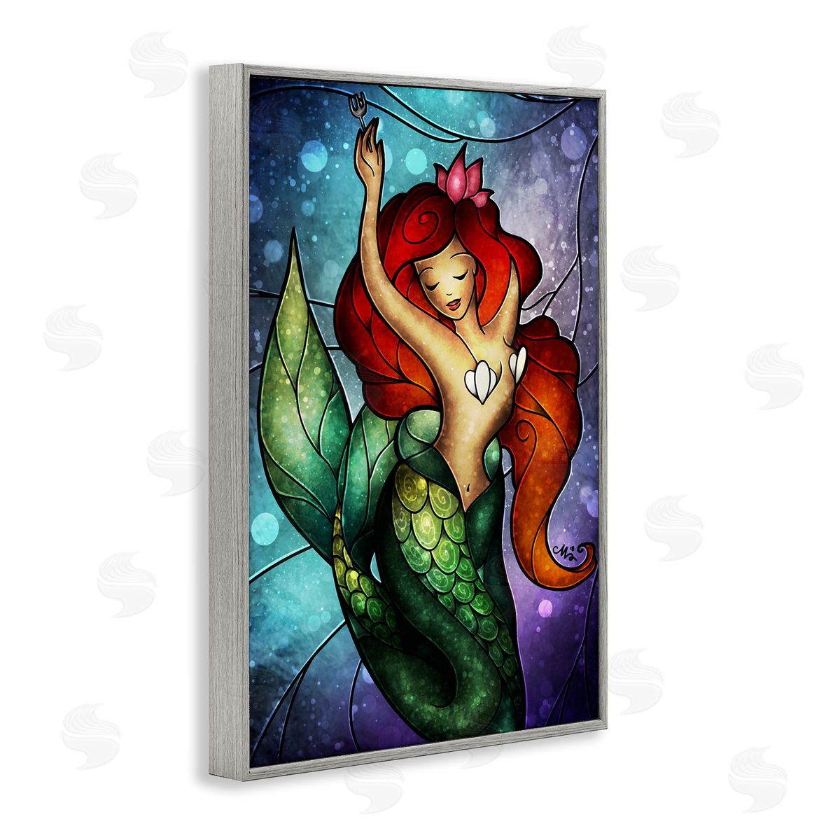 Undersea Dreaming Mermaid Grey Frame Print Wall Art, Home Decor by Mandie Manzano