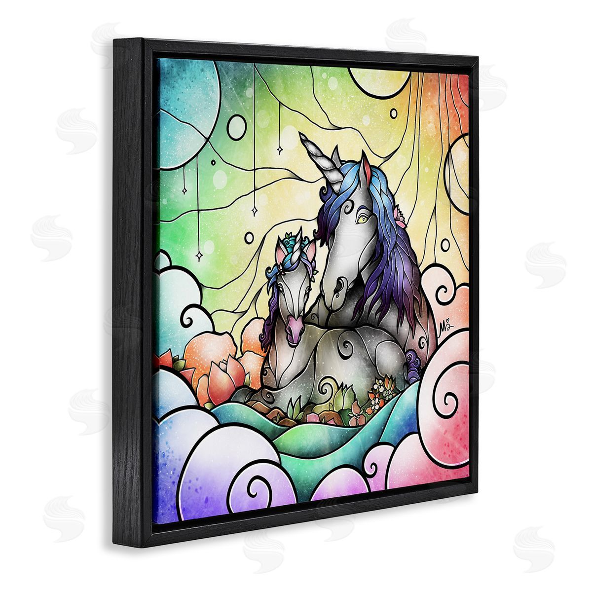 Deco Style Unicorns Black Floating Frame Canvas Wall Art, Home Decor by Mandie Manzano