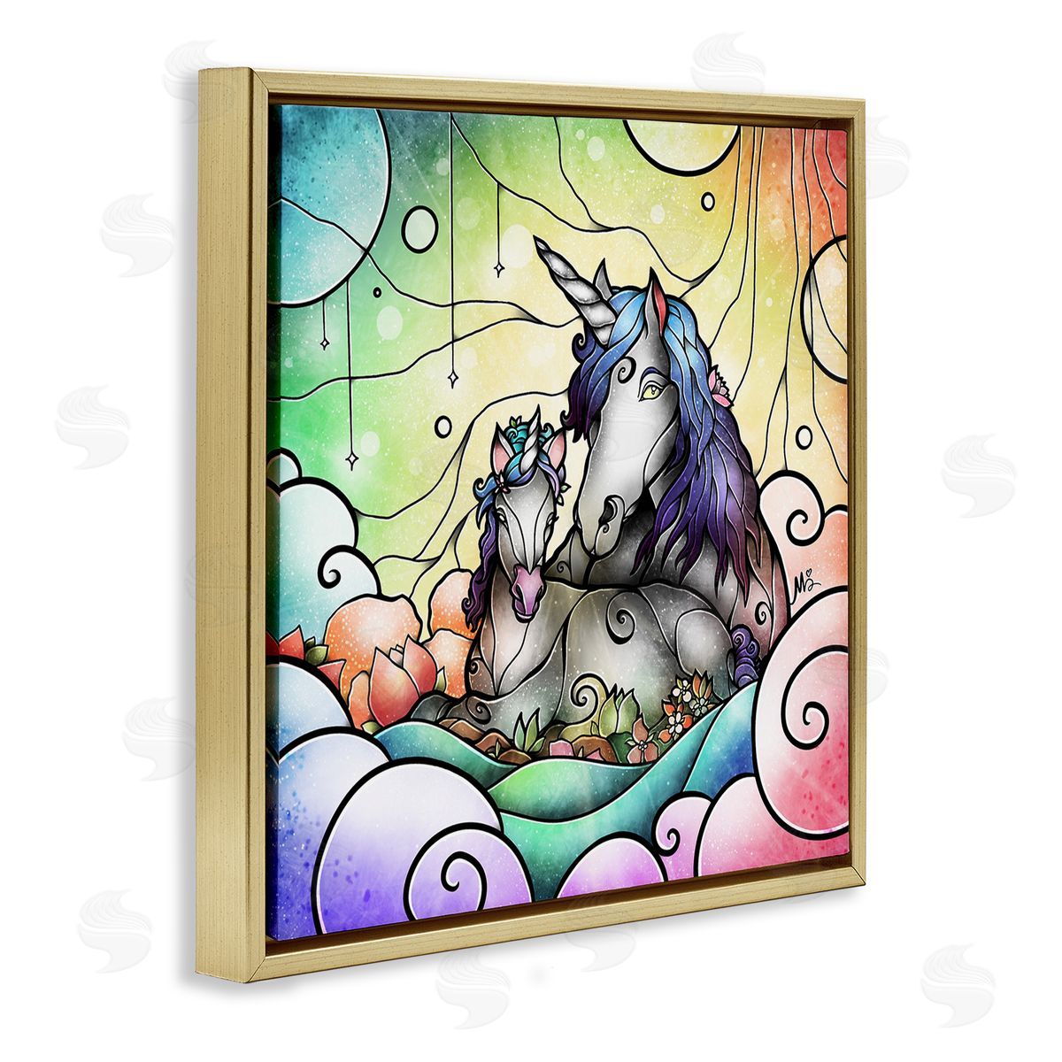 Deco Style Unicorns Gold Floating Frame Canvas Wall Art, Home Decor by Mandie Manzano