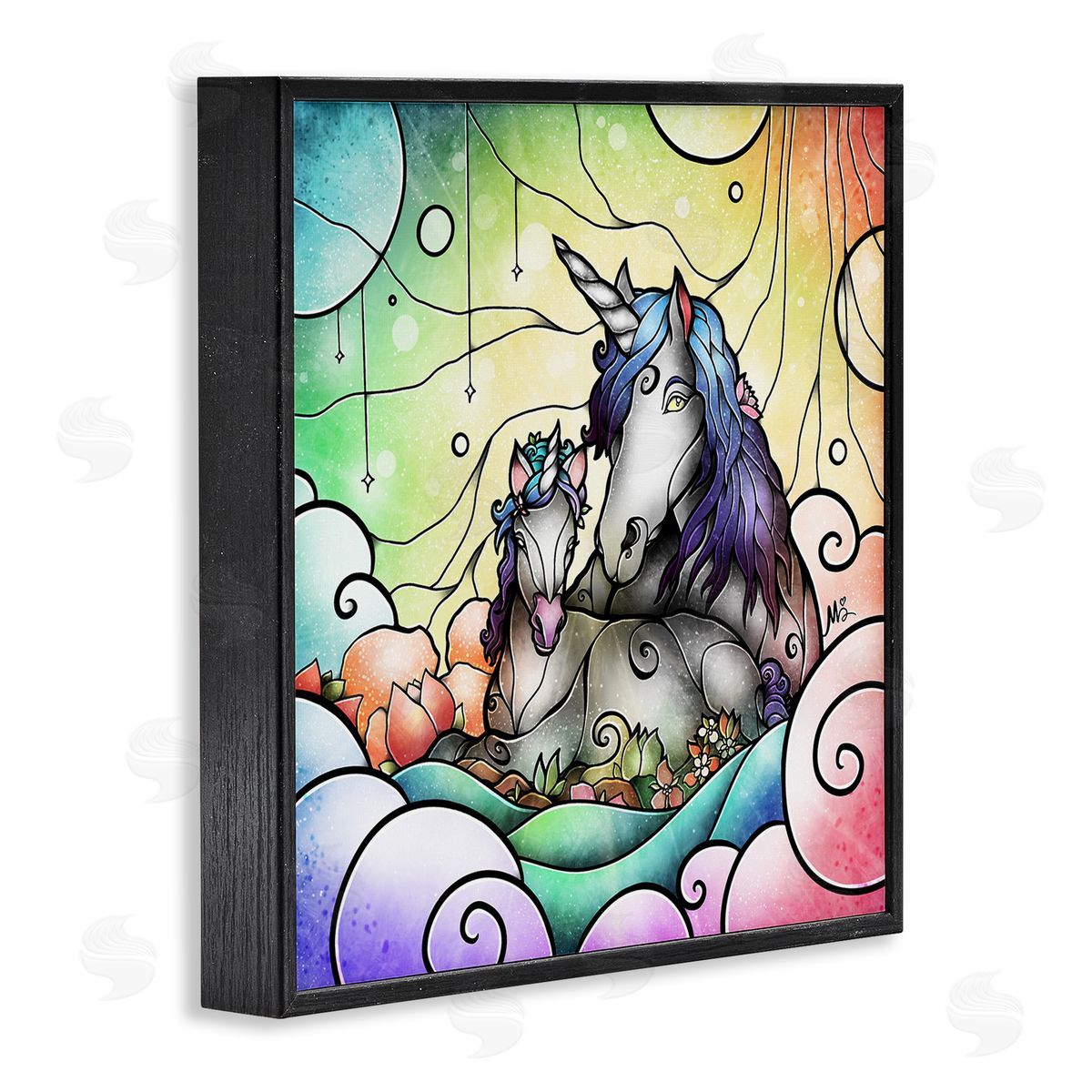 Deco Style Unicorns Black Frame Print Wall Art, Home Decor by Mandie Manzano