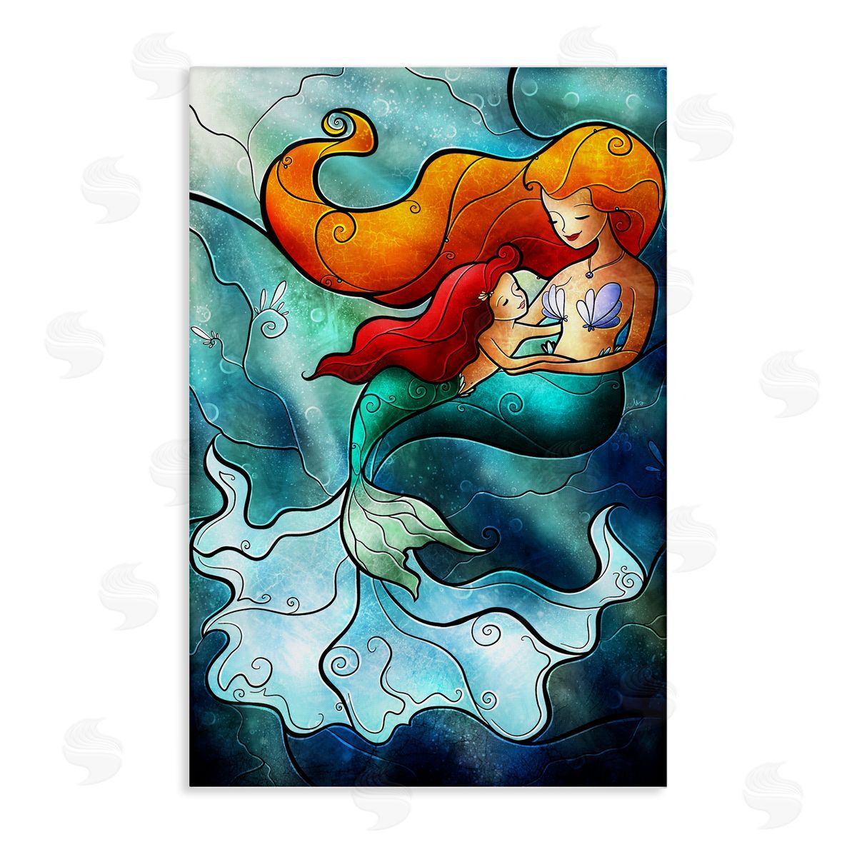 Mermaid & Child Stained Glass Style Canvas Wall Art, Home Decor by Mandie Manzano