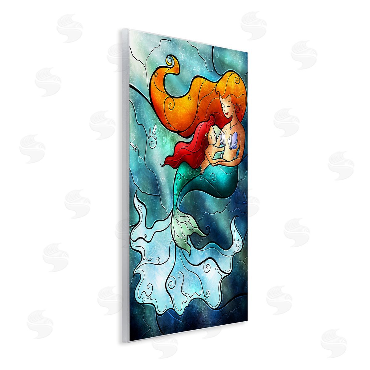Mermaid & Child Stained Glass Style Wood Plaque Wall Art, Home Decor by Mandie Manzano