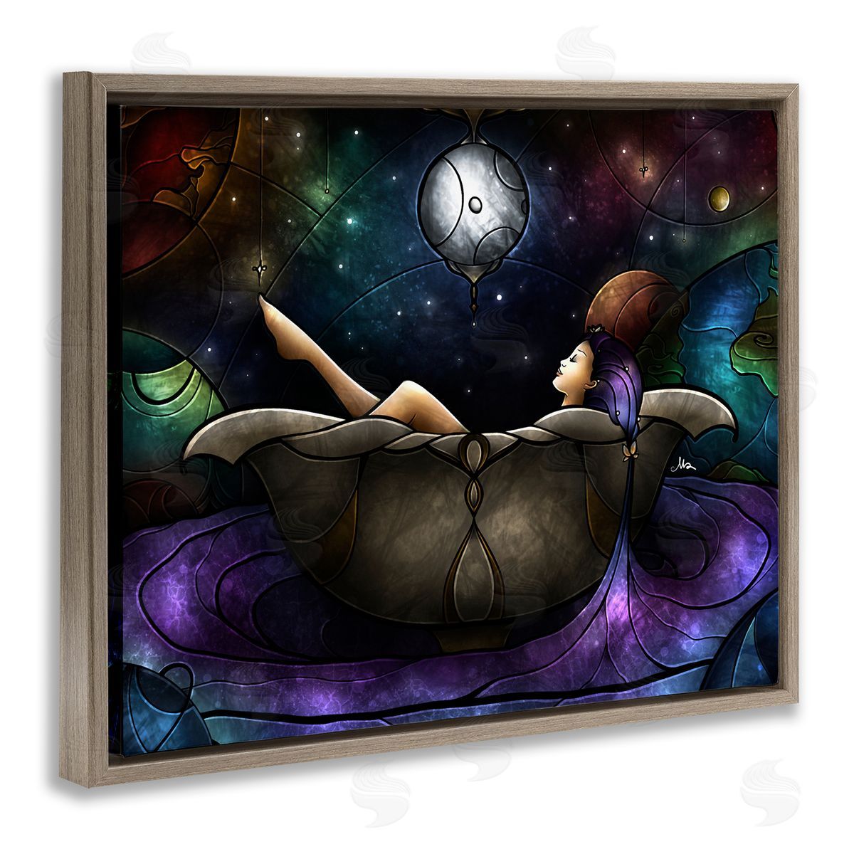 Bathing Under Moonlight Brown Floating Frame Canvas Wall Art, Home Decor by Mandie Manzano
