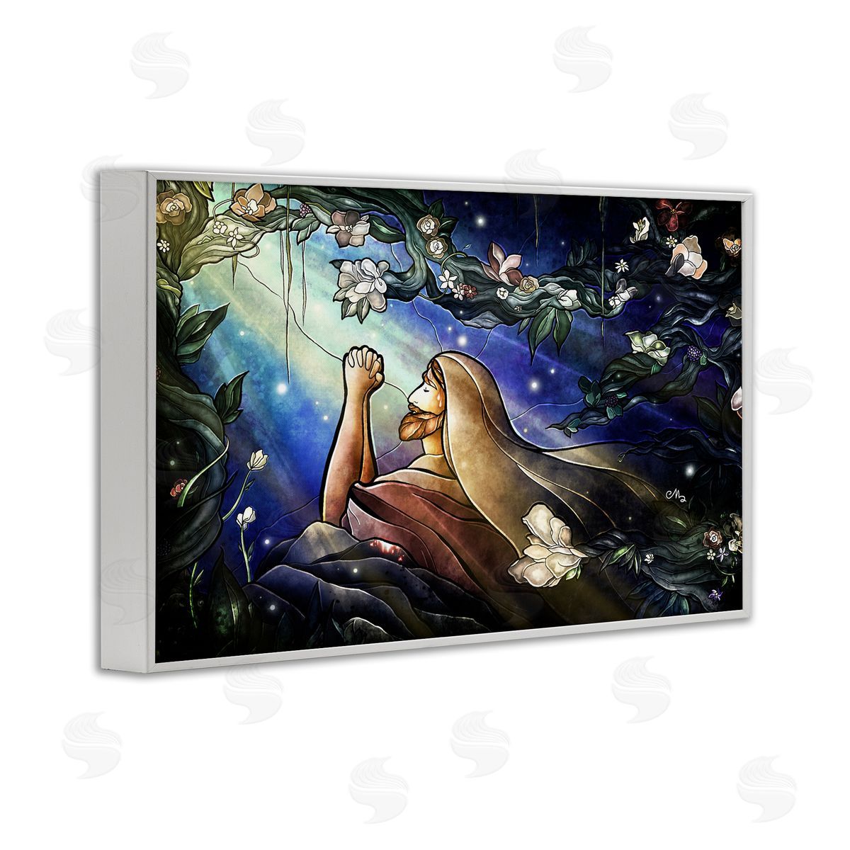 Religious Gethsemane Prayer White Frame Print Wall Art, Home Decor by Mandie Manzano