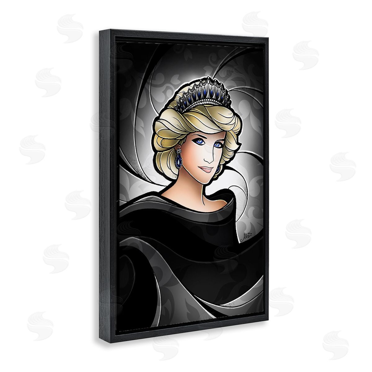 Royal Peoples' Princess Black Floating Frame Canvas Wall Art, Home Decor by Mandie Manzano